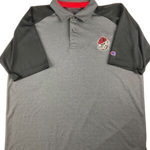 Georgia Bulldogs Polo Shirt Mens Large Champion Gray Black UGA Short Sleeve NCAA